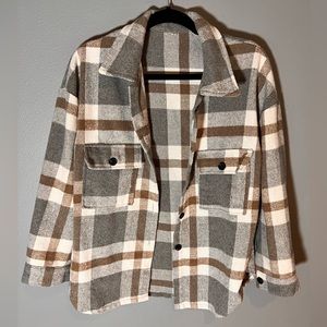 Cream and Tan Plaid Shacket (Missing Tags) Sz S
